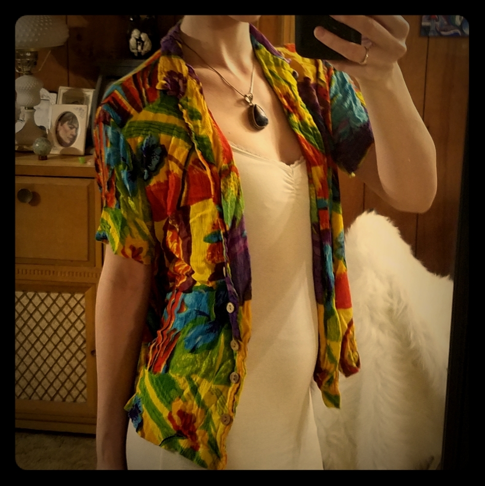 Phool brand. Colorful Hawaii button down shirt.